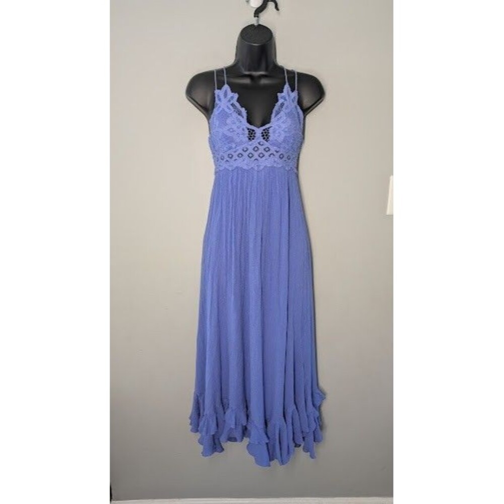 Free People Adella Crochet Lace Maxi Slip Dress Periwinkle Size XS